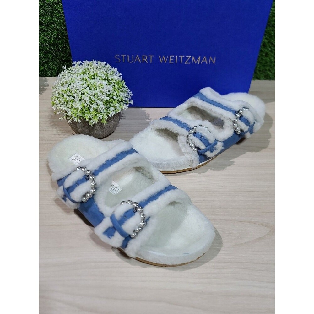 Stuart Weitzman Piper Chill Slide Sandals - Atlantic Blue/White US 8 B New